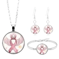 Parure bijoux ruban rose cancer du sein avec collier bracelet et boucles d'oreilles - Style Ruban Ailes d'Ange (XSWX4283-7)