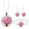Détail d'un ensemble bijoux argenté avec arbre de vie ruban rose pour cancer du sein - Style Arbre de Vie Ruban Rose (XSWX4283-10)