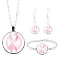 Parure de bijoux caritatifs ruban rose en métal argenté avec collier, bracelet et boucles - Style Ruban Rose Classique (XSWX4283-11)
