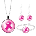 Détail de la parure de bijoux incluant collier, boucles et bracelet au motif ruban rose - Style Ruban Rose Simple (XSWX4283-12)