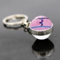 Artistic gymnastics glass ball keychain with pink gymnast silhouette on a black background - Balance Beam Pink Silhouette (JY006263-6)