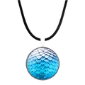 Blue gradient dragon scale glass pendant necklace with a black cord and silver-tone base - Light Blue Dragon Scale Pattern (JY006282-12)