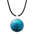 Blue dragon scale pattern glass cabochon pendant necklace with black cord strap - Deep Blue Dragon Scale Pattern (JY006282-10)