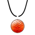 Orange dragon egg glass pendant necklace with a black braided leather rope chain - Orange Dragon Scale Pattern (JY006282-8)