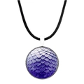 Macro detail of purple dragon scale glass dome pendant with silver metal trim on leather cord - Purple Dragon Scale Pattern (JY006282-7)