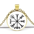 Vintage Wikinger Kompass Vegvisir Anhänger Halskette mit Bronzekette auf weißem Grund - Weißer Wikinger Kompass Stil (JY006278-10)