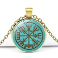Wikinger Kompass Kette mit blauem Glas Cabochon und Vintage Bronze Anhänger - Himmelblau Wikinger Kompass Stil (JY006278-9)