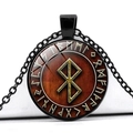 Macro detail of Nordic rune pendant with red wood texture and black alloy chain - Red Wood Texture Runes (JY006280-12)