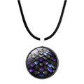 Macro detail of round glass pendant featuring iridescent dragon scale texture on black cord - Iridescent Dragon Scale Pattern (JY006282-5)