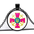 Macro view of Ukraine Naval Tryzub emblem on black round glass pendant with chain - Navy Emblem Style (JY006289-8)