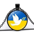 Ukraine flag pendant necklace with peace dove and black chain on white background - Peace Dove Flag Style (JY006289-16)