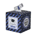 6cm square graduation candy gift box with Congrats GRAD message and cap design - Blue Striped Graduation Box with 3D Insert