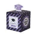 Square graduation cap candy box with purple stripes and Congrats Grad text on white background - Purple Striped Graduation Box with 3D Insert