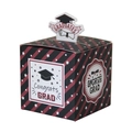 Square graduation cap candy box with 'Congrats Grad' print and star patterns - Red Striped Graduation Box with 3D Insert