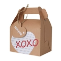 Brown kraft paper gift box with handle heart tag and XOXO print for wedding candy - Kraft Handheld Box / Natural Brown (XOXO)