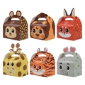 Set of 6 animal-themed cardboard gift boxes with carry handles and square base - New Animal Mix