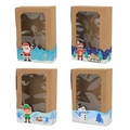 Four Christmas kraft gift boxes with transparent windows featuring Santa, elk, and snowman designs - Kraft Color (Pack of 12)