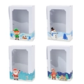 Set of 4 Christmas kraft paper boxes with PVC windows featuring festive holiday illustrations - White (Pack of 12)