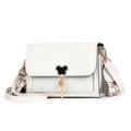 White crossbody bag with Mickey-shaped gold buckle and floral patterned wide strap - Off White