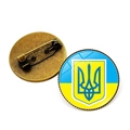 Detailed view of Ukraine flag badge showing front blue-yellow emblem and back bronze pin - Bronze-Flag and Emblem Combo (JY006303 Bronze-11)
