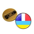 Detailed view of Ukraine flag glass dome brooch with vintage bronze metal pin back - Bronze-France Ukraine Vertical Flag (JY006303 Bronze-14)