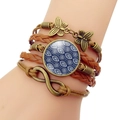 Detail of vintage layered leather evil eye bracelet with infinity and butterfly charms - Retro Blue Evil Eye Style (JY006338-6)