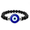Türkisches Armband mit blauen Augen, schwarzen Perlen und silbernen Akzenten auf Weiß - Klassischer Blauer Böser Blick Stil (JY006339-1)