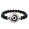 Armband mit blauem Evil Eye Anhänger und polierten schwarzen Perlen für Damen - Blau und Gold Verflochtene Linien Stil (JY006339-3)