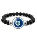 Detailansicht des blauen Evil Eye-Anhängers mit schwarzen Perlen und Silberakzenten - Nazar Blau-Weißer Schutzanhänger Stil (JY006339-12)