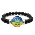 Pulsera de cuentas negras con colgante de cristal del escudo de Ucrania y espaciadores - Estilo Emblema Tridente Ucrania (JY006307-2)