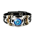 Bracciale multistrato in pelle fatto a mano con occhio blu e perline metalliche - Stile Malocchio Blu 2 (JY006350-2)