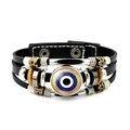 Bracciale multistrato in pelle fatto a mano con occhio del diavolo e perline punk - Stile Malocchio Blu 3 (JY006350-3)