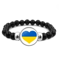 Pulsera corazón bandera Ucrania con cuentas negras y acentos plateados para mujer - Estilo Corazón Azul Amarillo (JY006307-13)