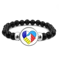 Pulsera de cuentas corazón bandera Ucrania con piedras negras pulidas y dije - Estilo Paz Corazón Apretón de Manos (JY006307-15)