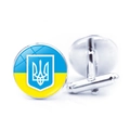 Macro detail of silver cufflinks with Ukraine flag and emblem on white background - Ukraine Crest on White (JY006318-7)