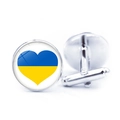 Macro view of blue and yellow heart cufflinks with silver T-bar closure for men - Blue Yellow Heart Flag (JY006318-13)
