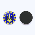 Ukraine emblem glass fridge magnet with blue and yellow sunburst design and magnetic back - Radiant Decorative Emblem Style (JY006319-3)