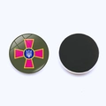 Detail of Ukraine armed forces emblem magnet showing the glossy finish and magnetic back - Pink Cross Military Emblem Style (JY006319-5)