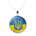 Ukraine flag necklace with trident crest pendant and silver tone snake chain accessory - Ukraine National Emblem Trident Style (JY006308-2)