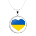 Close-up of Ukraine flag heart pendant with silver snake chain and glass dome - Blue and Yellow Heart Style (JY006308-13)