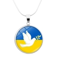 Ukraine flag pendant necklace with white peace dove on silver chain jewelry - Peace Dove with Olive Branch Style (JY006308-16)