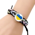 Handgemaakte geweven armband met blauw-gele hart hanger en zwart gevlochten koordje - Blauw Geel Hart Vlag Stijl (JY006316-13)