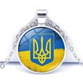 Ukraine flag pendant necklace featuring glass cabochon with national trident crest - Trident Emblem Style (JY006291-2)