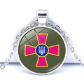 Detail des Ukraine-Wappen-Anhängers mit Silberkette und Glaskuppel-Oberfläche - Streitkräfte Emblem Stil (JY006291-5)