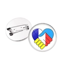 Silver-plated badge pin featuring Ukraine and France flags in a handshake heart shape - Silver-Handshake Heart Flag Color (JY006303 Silver-15)