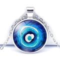 Classic blue glass Evil Eye pendant necklace with silver chain on a white background - Light Blue White Core Evil Eye Style (JY006323-2)