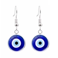 Turkish evil eye glass drop earrings with silver hooks for elegant minimalist style - Classic Blue White Style (JY006330-1)