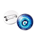 Silver Evil Eye brooch featuring a blue glass cabochon with a secure pin back design - Light Blue Concentric Circle Style (JY006335 Silver-2) / Silver