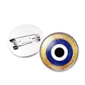 Minimalist silver Evil Eye brooch pins featuring blue glass cabochon and safety clasp - Concentric Circle Style with Gold Glitter Base (JY006335 Silver-3) / Silver