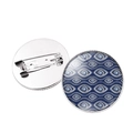 Detailed front and back view of a silver Evil Eye pin with blue enamel circular design - Blue Background Wavy Pattern Style (JY006335 Silver-6) / Silver